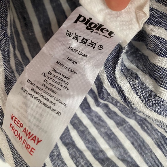 Piglet in Bed Midnight Stripe Linen Pajama Set - Picture 5 of 6